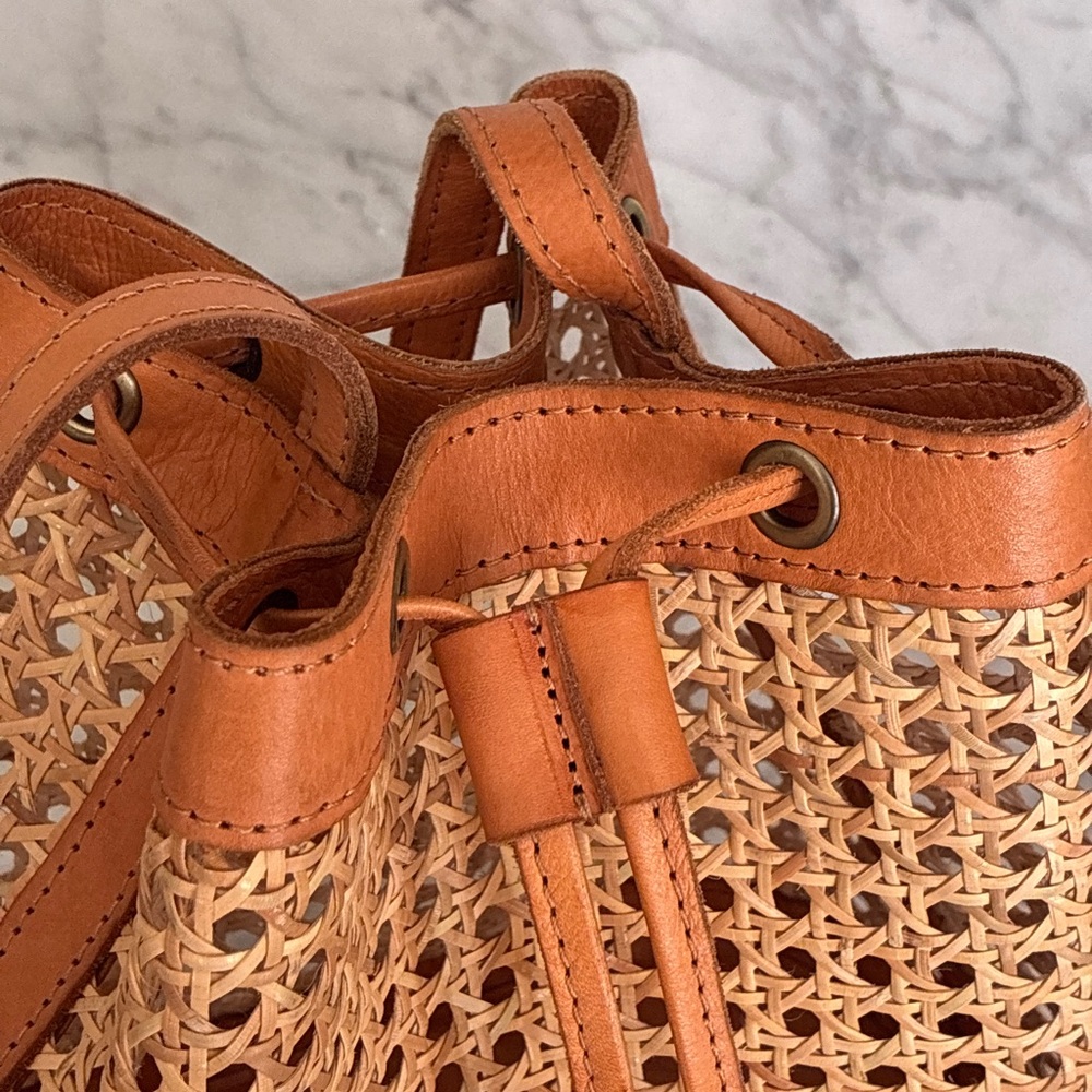 Woven Rattan Leather Benna Bucket Bag by Bembien - Picture 3 of 10